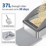 Stainless Steel Cat Litter Box, Extra Large Litter Boxes for Big Cats, XL Metal Cat Litter Box with Lid, Anti-Urine Leakage, Non-Sticky, Include Cat Mat and Litter Scoop