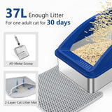 Stainless Steel Cat Litter Box, Extra Large Litter Boxes for Big Cats, XL Metal Cat Litter Box with Lid, Anti-Urine Leakage, Non-Sticky, Include Cat Mat and Litter Scoop