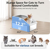 Stainless Steel Cat Litter Box, Extra Large Litter Boxes for Big Cats, XL Metal Cat Litter Box with Lid, Anti-Urine Leakage, Non-Sticky, Include Cat Mat and Litter Scoop