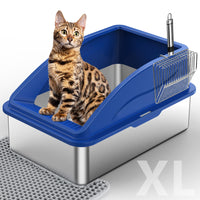 Stainless Steel Cat Litter Box, Extra Large Litter Boxes for Big Cats, XL Metal Cat Litter Box with Lid, Anti-Urine Leakage, Non-Sticky, Include Cat Mat and Litter Scoop