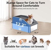 Stainless Steel Cat Litter Box, Extra Large Litter Boxes for Big Cats, XL Metal Cat Litter Box with Lid, Anti-Urine Leakage, Non-Sticky, Include Cat Mat and Litter Scoop