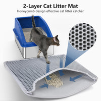 Stainless Steel Cat Litter Box, Extra Large Litter Boxes for Big Cats, XL Metal Cat Litter Box with Lid, Anti-Urine Leakage, Non-Sticky, Include Cat Mat and Litter Scoop