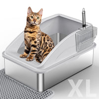 Stainless Steel Cat Litter Box, Extra Large Litter Boxes for Big Cats, XL Metal Cat Litter Box with Lid, Anti-Urine Leakage, Non-Sticky, Include Cat Mat and Litter Scoop