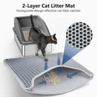 Stainless Steel Cat Litter Box, Extra Large Litter Boxes for Big Cats, XL Metal Cat Litter Box with Lid, Anti-Urine Leakage, Non-Sticky, Include Cat Mat and Litter Scoop