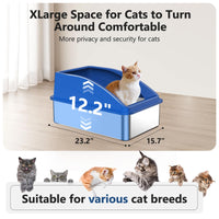 Stainless Steel Cat Litter Box, Extra Large Litter Boxes for Big Cats, XL Metal Cat Litter Box with Lid, Anti-Urine Leakage, Non-Sticky, Include Cat Mat and Litter Scoop