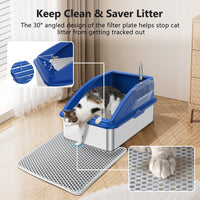 Stainless Steel Cat Litter Box, Extra Large Litter Boxes for Big Cats, XL Metal Cat Litter Box with Lid, Anti-Urine Leakage, Non-Sticky, Include Cat Mat and Litter Scoop