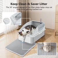 Stainless Steel Cat Litter Box, Extra Large Litter Boxes for Big Cats, XL Metal Cat Litter Box with Lid, Anti-Urine Leakage, Non-Sticky, Include Cat Mat and Litter Scoop