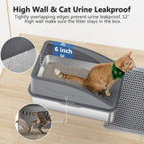 Stainless Steel Cat Litter Box, Extra Large Litter Boxes for Big Cats, XL Metal Cat Litter Box with Lid, Anti-Urine Leakage, Non-Sticky, Include Cat Mat and Litter Scoop