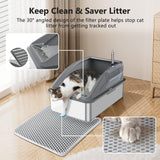 Stainless Steel Cat Litter Box, Extra Large Litter Boxes for Big Cats, XL Metal Cat Litter Box with Lid, Anti-Urine Leakage, Non-Sticky, Include Cat Mat and Litter Scoop