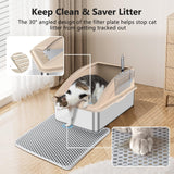 Stainless Steel Cat Litter Box, Extra Large Litter Boxes for Big Cats, XL Metal Cat Litter Box with Lid, Anti-Urine Leakage, Non-Sticky, Include Cat Mat and Litter Scoop